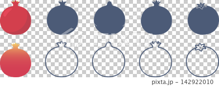 A set of pomegranate fruit icons and illustrations in various designs. A set of pomegranate fruit icons and illustrations in various designs. 142922010