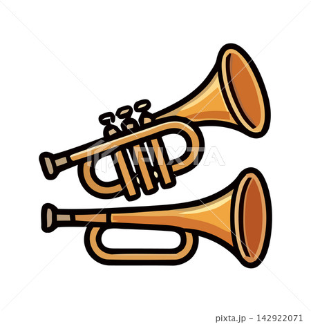 Vector design of an ornate trumpet icon suitable for musical themes and graphic projects. Vector design of an ornate trumpet icon suitable for musical themes and graphic projects. 142922071