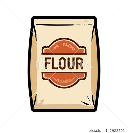 Rustic drawing of a sack labeled 'Flour,' perfect for baking recipes, culinary concepts, or kitchen themed designs. Rustic drawing of a sack labeled 'Flour,' perfect for baking recipes, culinary concepts, or kitchen themed designs. 142922201