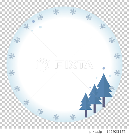 圓形畫框中的雪花和針葉樹 圓形畫框中的雪花和針葉樹 142923173