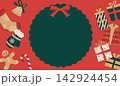 クリスマスリースとオーナメントの割引セール横長バナーテンプレート ベクターイラスト 142924454