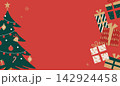 クリスマスツリーとギフトのクリスマスセール横長バナーテンプレート ベクターイラスト 142924458