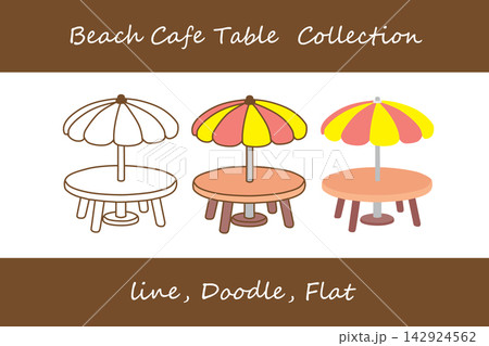 Beach Cafe Table Doodle, Line, Flat Style Beach Cafe Table Doodle, Line, Flat Style 142924562