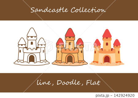 Sandcastle Doodle, Line, Flat Style 142924920