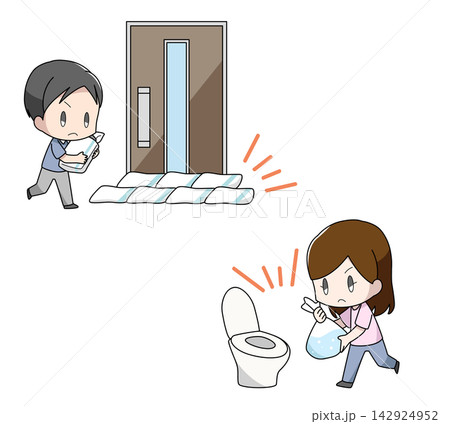 水害の対策をする人物のイラストセット 水害の対策をする人物のイラストセット 142924952