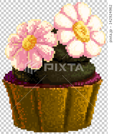 Daisy flower cupcake in pixel art Daisy flower cupcake in pixel art 142924962