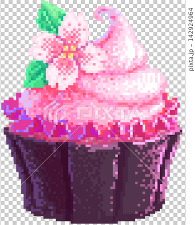 Sakura or cherry blossom flower cupcake in pixel art Sakura or cherry blossom flower cupcake in pixel art 142924964