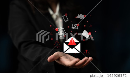 Hand Reaching Out with Icons Representing Communication and Notification Warnings Emerging from the Open Palm for Digital Alerts Concept Gantry 142926572