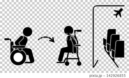 機内用車いすに乗り換える人 機内用車いすに乗り換える人 142926855