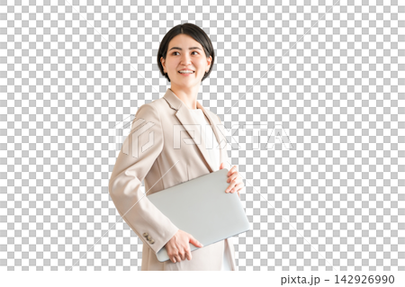 Stylish woman with laptop, office casual, designer, businesswoman Stylish woman with laptop, office casual, designer, businesswoman 142926990