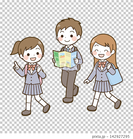 高中生參加學校旅行/遠足,步行(3人) 高中生參加學校旅行/遠足,步行(3人) 142927295