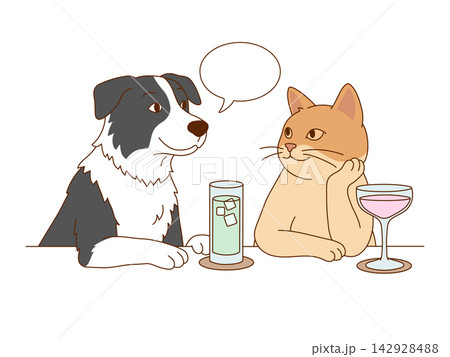 話す犬と話を聞く猫のイラスト 話す犬と話を聞く猫のイラスト 142928488