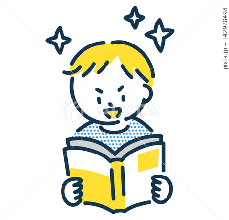 ワクワクしながら本を読む男の子のイラスト ワクワクしながら本を読む男の子のイラスト 142928498