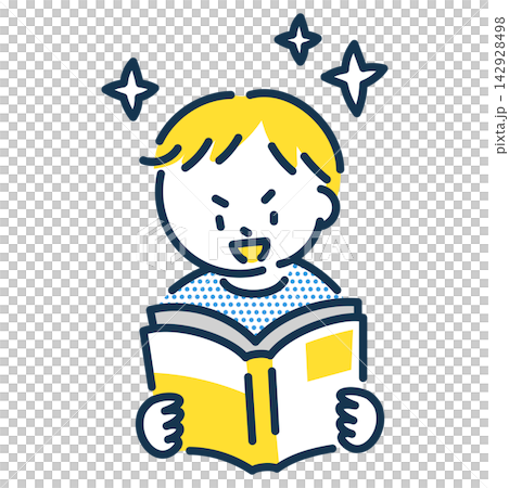 ワクワクしながら本を読む男の子のイラスト ワクワクしながら本を読む男の子のイラスト 142928498