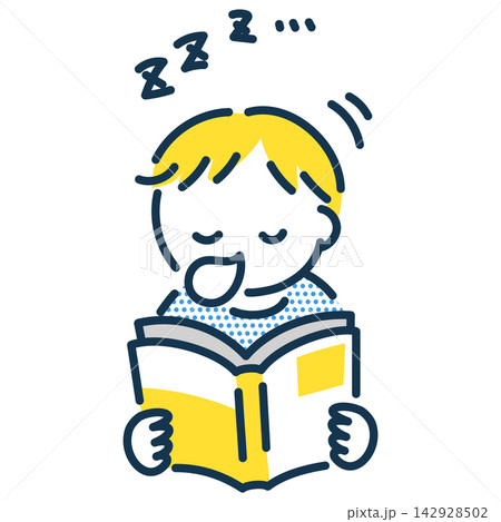 読書中居眠りをする男の子のイラスト 読書中居眠りをする男の子のイラスト 142928502