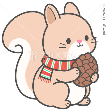 Cute Squirrel with Scarf and Pinecone Cute Squirrel with Scarf and Pinecone 142928755