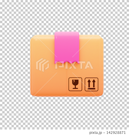 Cute online shopping/e-commerce icon, 3D illustration, shipping cardboard box. 142928871