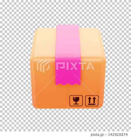 Cute online shopping/e-commerce icon, 3D illustration, shipping cardboard box. 142928874