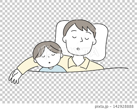 一對父子睡在榻榻米上。 一對父子睡在榻榻米上。 142928888