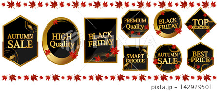 高級感のある紅葉と錦鯉の販売促進バッジ9種セット ブラック&ゴールド 高級感のある紅葉と錦鯉の販売促進バッジ9種セット ブラック&ゴールド 142929501