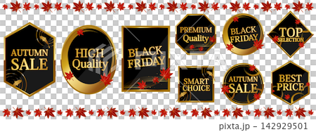 高級感のある紅葉と錦鯉の販売促進バッジ9種セット ブラック&ゴールド 高級感のある紅葉と錦鯉の販売促進バッジ9種セット ブラック&ゴールド 142929501