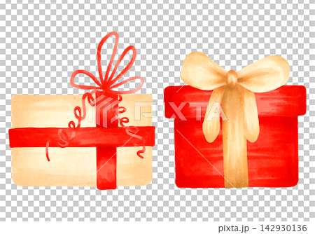 Red and brown gift box adorned with a bow. Watercolor illustration. Hand-drawn artwork. Perfect for New Year and holiday designs, greeting cards and invitations for Christmas and the winter holidays. Red and brown gift box adorned with a bow. Watercolor illustration. Hand-drawn artwork. Perfect for New Year and holiday designs, greeting cards and invitations for Christmas and the winter holidays. 142930136
