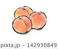 水彩で描いた絵手紙風の桃 142930849