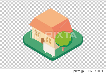 看板のある住宅のアイソメトリックイラスト　家　不動産　ビジネス　アイコン　飾り　デザイン　素材 142931091