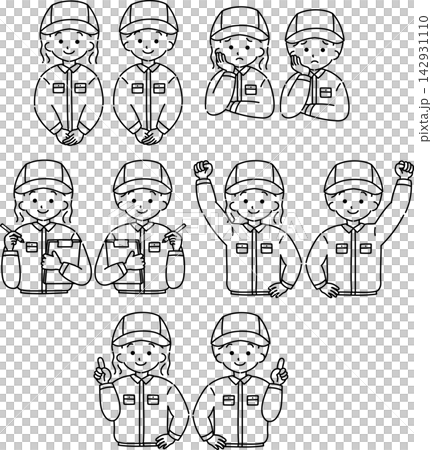 A set of people in work clothes (line art) A set of people in work clothes (line art) 142931110