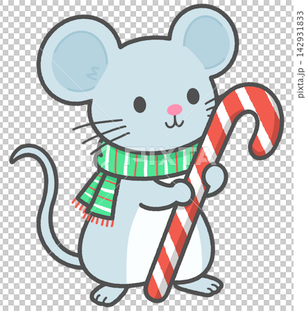 Cute Mouse with Scarf and Candy Cane Cute Mouse with Scarf and Candy Cane 142931833