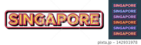 Text Singapore in 3D style, tourist city in Asia. Singapore city state in Asia, framed text icon set. Isolated word Singapore with isometric letters in pop art style for graphic design, vector set 142931978