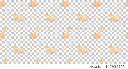 Cute baby dinosaurs watercolour seamless pattern. Repeating nursery hand painted background for textiles and paper. Backdrop with triceratops for kids, girls Cute baby dinosaurs watercolour seamless pattern. Repeating nursery hand painted background for textiles and paper. Backdrop with triceratops for kids, girls 142932363