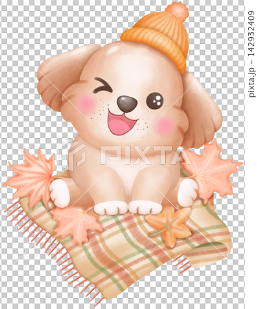 Fall dog autumn leaves watercolor art Fall dog autumn leaves watercolor art 142932409
