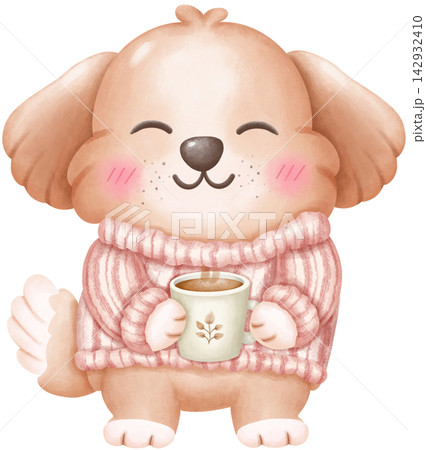 Fall dog cozy autumn watercolor character Fall dog cozy autumn watercolor character 142932410