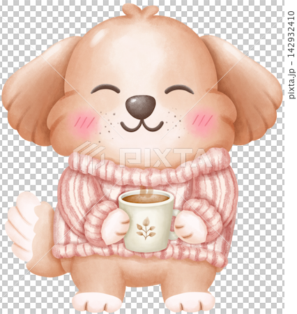 Fall dog cozy autumn watercolor character 142932410