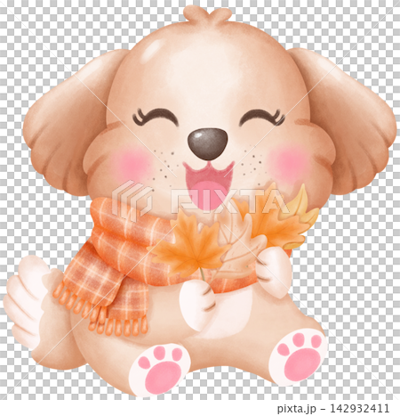 Fall dog wearing scarf watercolor illustration Fall dog wearing scarf watercolor illustration 142932411