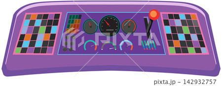 Cartoon Spaceship Cockpit Dashboard Vector Illustration Isolated on White 142932757