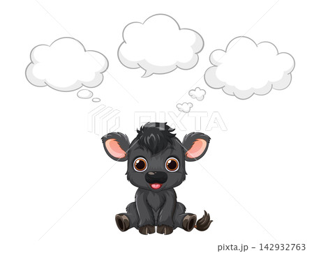 Cute Cartoon Black Calf Sitting with Empty Thought Bubbles Cute Cartoon Black Calf Sitting with Empty Thought Bubbles 142932763
