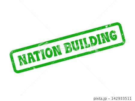 A distinct green grunge rubber stamp features the phrase nation building A distinct green grunge rubber stamp features the phrase nation building 142933511