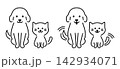 線画のかわいい犬と猫、シンプルないぬとねこ、ペットのベクターアイコンイラスト素材セット 142934071