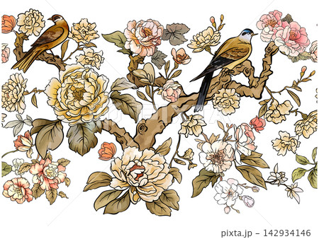 chinoiserie pattern with birds 142934146