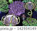Colorful seamless marine pattern with corals 142934149