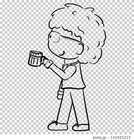 A male office worker holding a beer mug cartoon outline illustration A male office worker holding a beer mug cartoon outline illustration 142935215