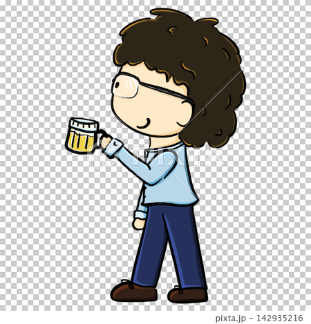A male office worker holding a beer mug cartoon illustration A male office worker holding a beer mug cartoon illustration 142935216