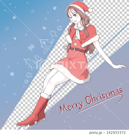 A long-haired woman dressed as Santa Claus (full body) A long-haired woman dressed as Santa Claus (full body) 142935372