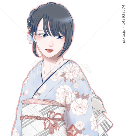 水色の着物を着た和風でしとやかな女性(バストアップ) 水色の着物を着た和風でしとやかな女性(バストアップ) 142935374