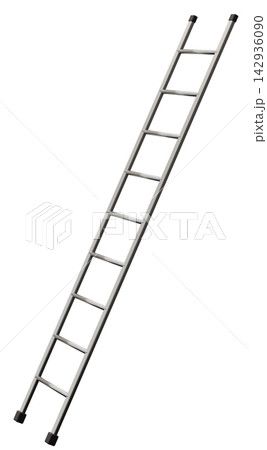 This cut out shows a ladder standing vertically on a clear background. It is designed in 3D with a simple structure. The ladder appears isolated and ready for use 142936090