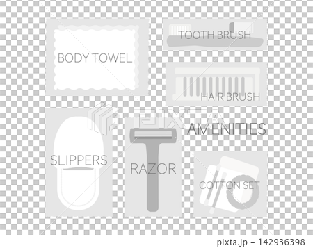 Amenity goods illustrated set Amenity goods illustrated set 142936398