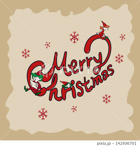 Merry Christmas with Elf Hand Drawn Calligraphy Lettering 142936701