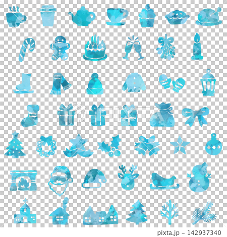 A set of hand-drawn style icons with Christmas motifs. 142937340